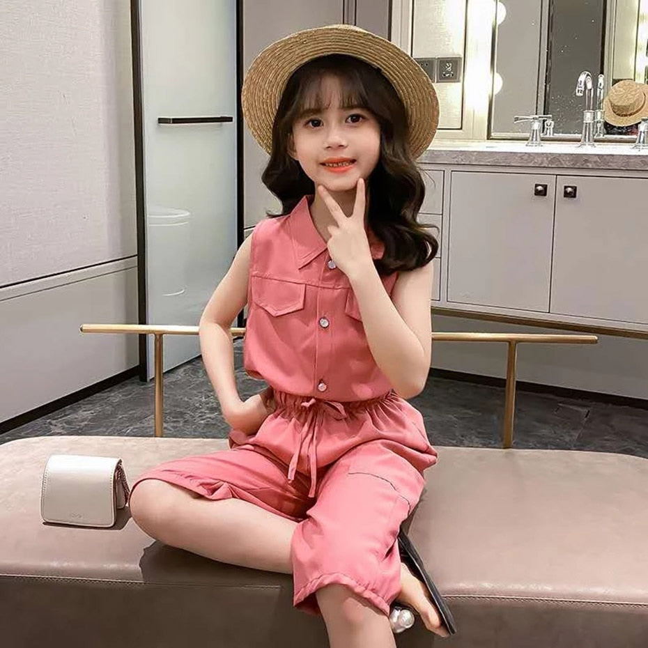 Summer Baby Girls Clothes Sets Sleeveless T-shirt + Pants 2PCS Fashion Children's Clothing Suits Kids Outfits4-12 Year