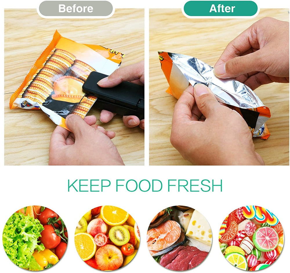 Mini Bag Sealer 2 in 1 Rechargeable Portable Bag Vacuum Heat Sealer&Cutter for Plastic Snack PVC
