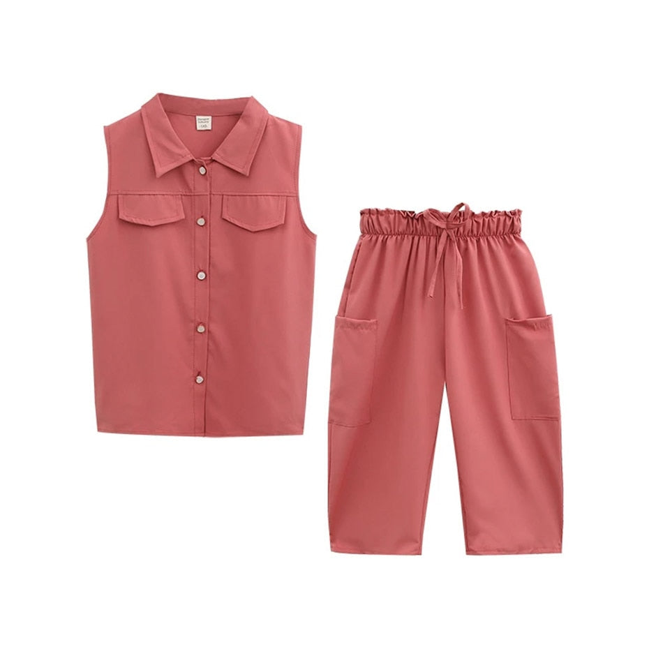 Summer Baby Girls Clothes Sets Sleeveless T-shirt + Pants 2PCS Fashion Children's Clothing Suits Kids Outfits4-12 Year
