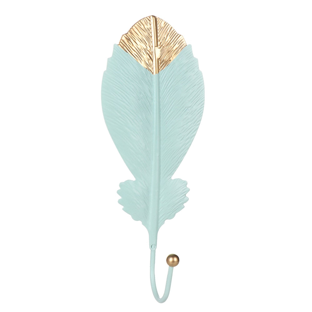 Nordic Style Gold/Green Leaf Shape Wrought Iron Hook