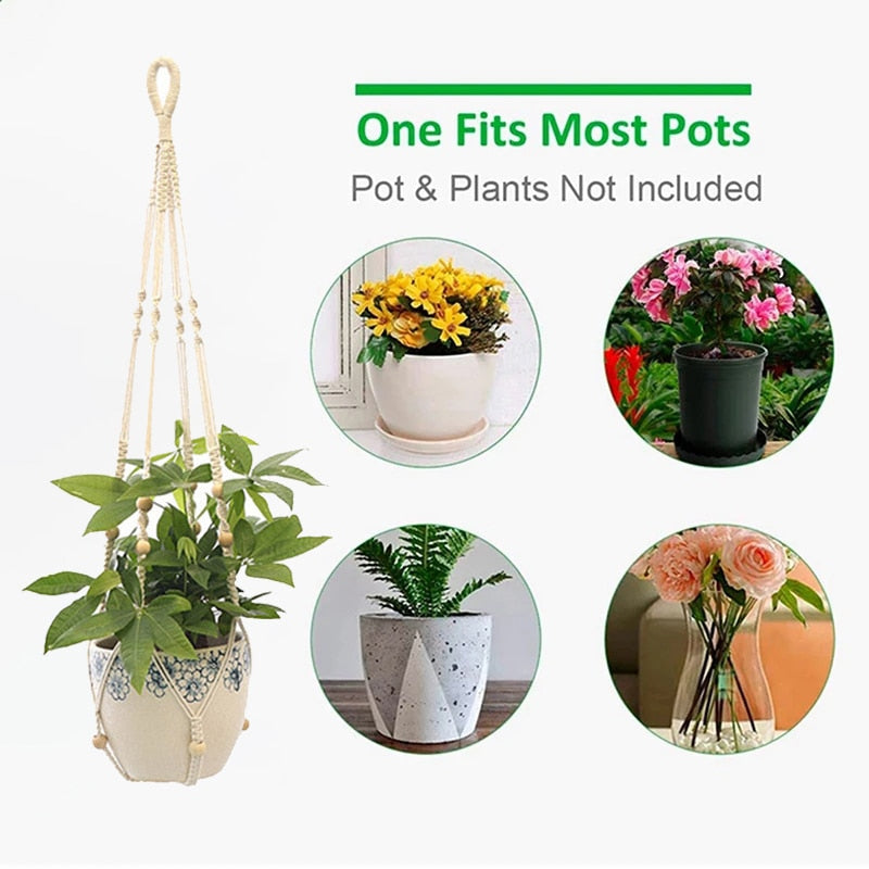 Plant Hanging Basket Wall Hanger Flower Pot Pocket Handmade Macrame Woven Potted Net Bag Balcony Boho Home Decor