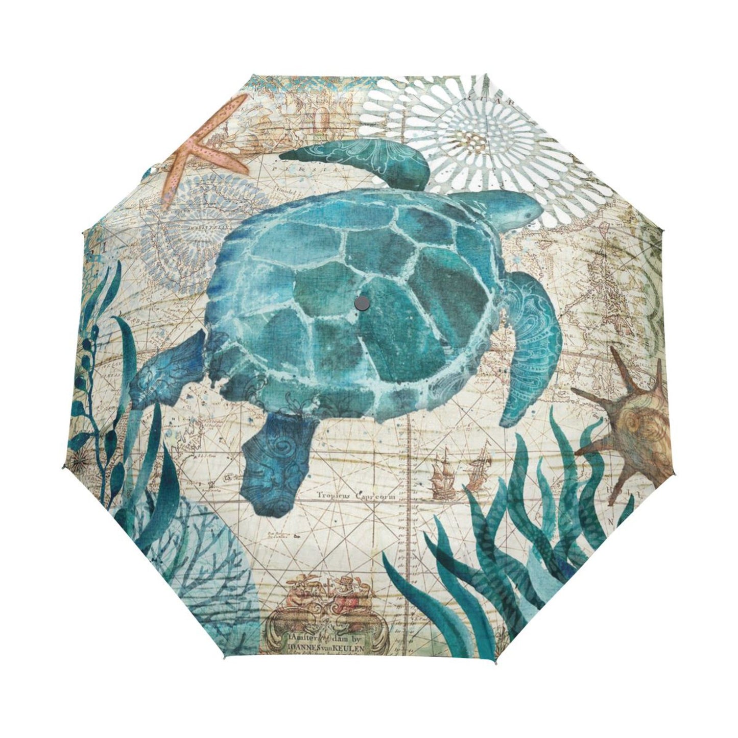 Vintage Ocean Sea Turtle Rain Umbrella Three Folding Umbrella