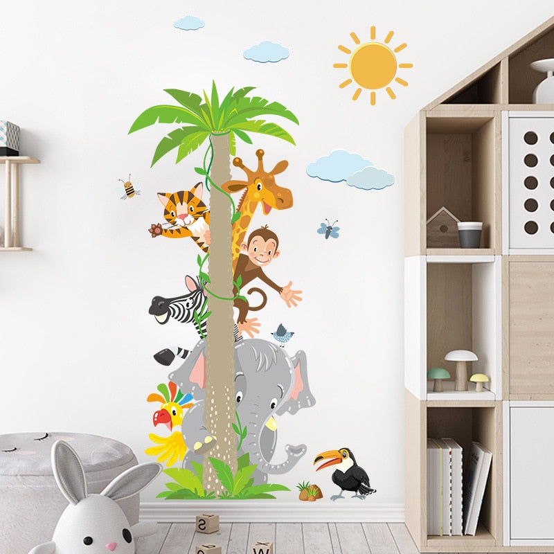 Animals Coconut Tree Wall Sticker Kids Room Home Decoration Mural Removable Cartoon Stickers