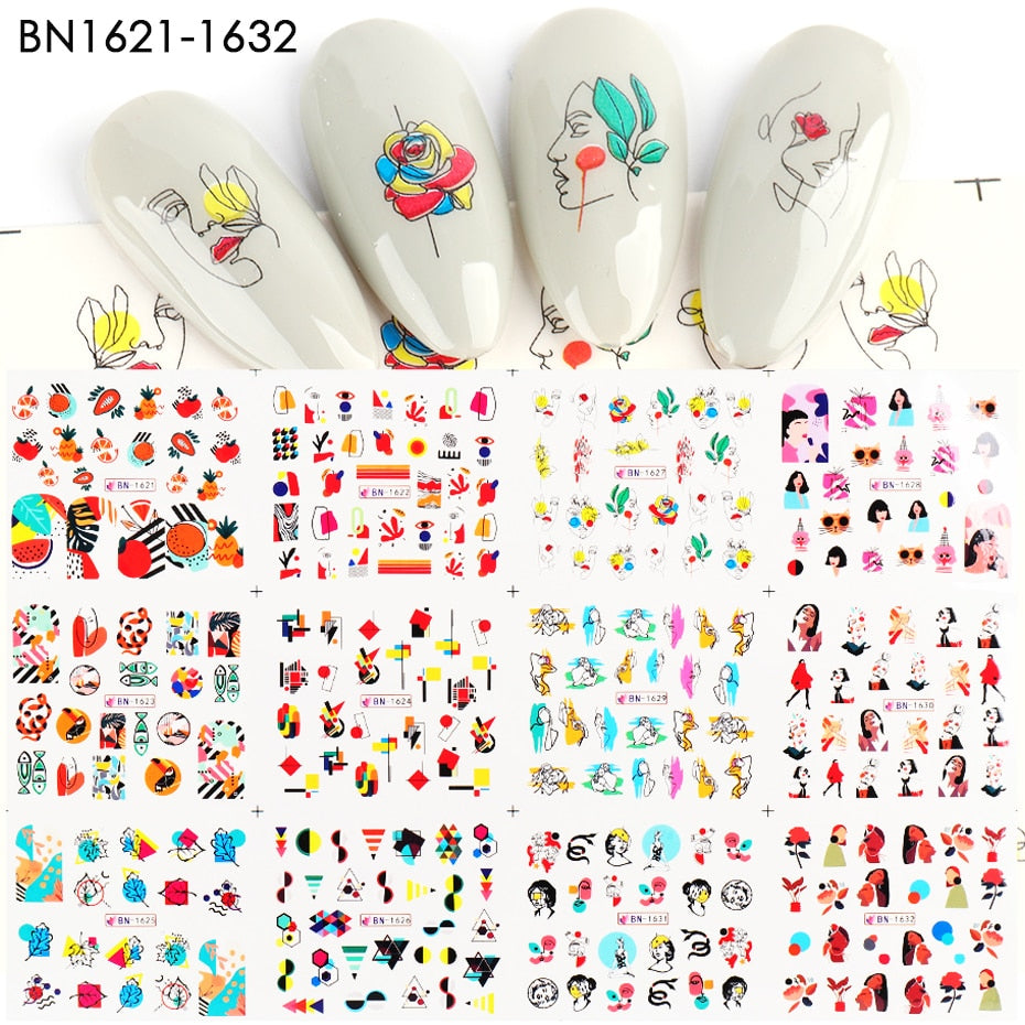 12pcs Nail Stickers Gold Flower Leaf Lace Design Geometry Line Nail Art Sliders Manicure Polish Decal Wrap