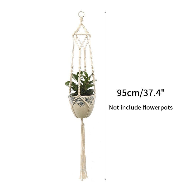 Plant Hanging Basket Wall Hanger Flower Pot Pocket Handmade Macrame Woven Potted Net Bag Balcony Boho Home Decor