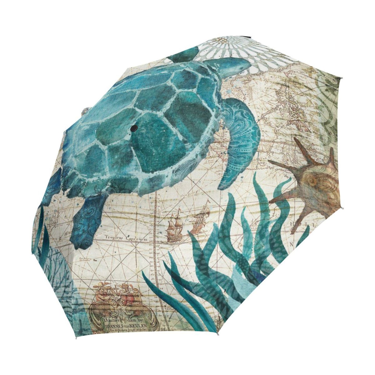 Vintage Ocean Sea Turtle Rain Umbrella Three Folding Umbrella