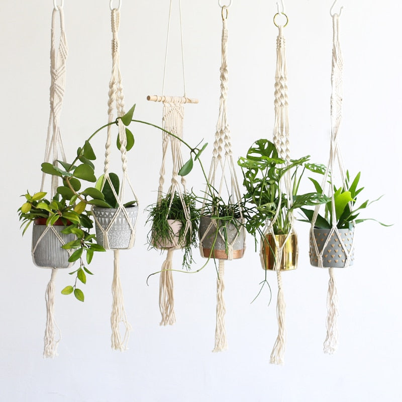 Plant Hanging Basket Wall Hanger Flower Pot Pocket Handmade Macrame Woven Potted Net Bag Balcony Boho Home Decor