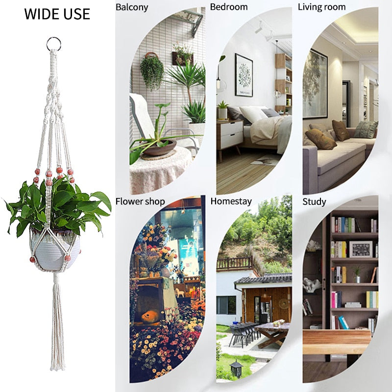 Plant Hanging Basket Wall Hanger Flower Pot Pocket Handmade Macrame Woven Potted Net Bag Balcony Boho Home Decor