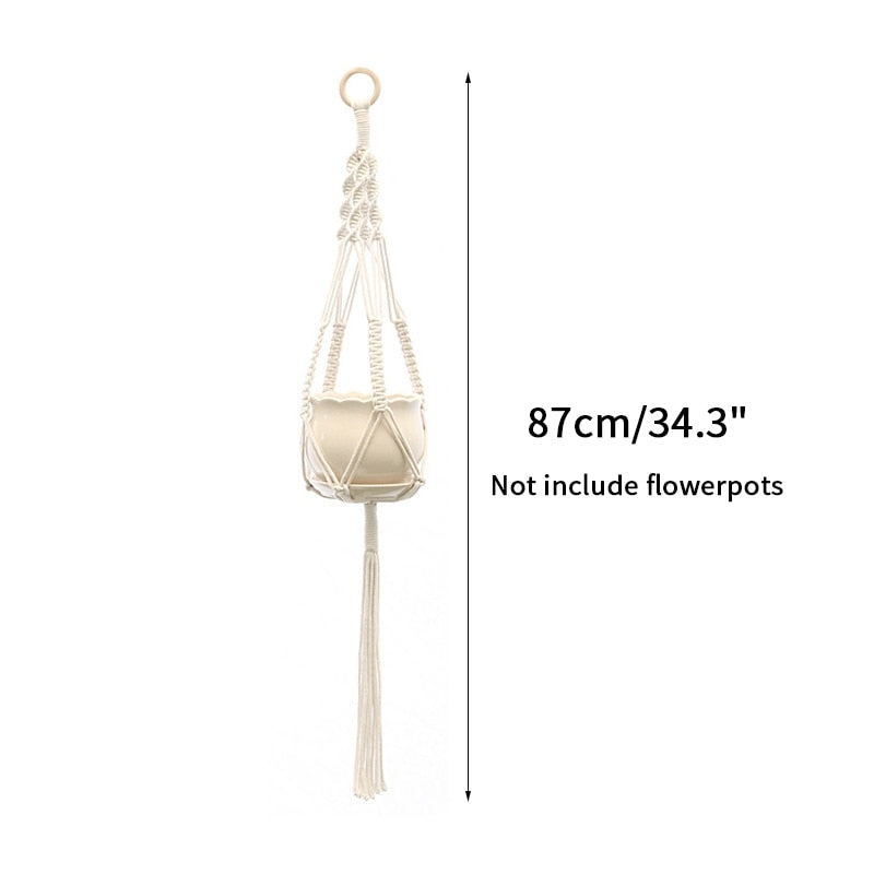 Plant Hanging Basket Wall Hanger Flower Pot Pocket Handmade Macrame Woven Potted Net Bag Balcony Boho Home Decor