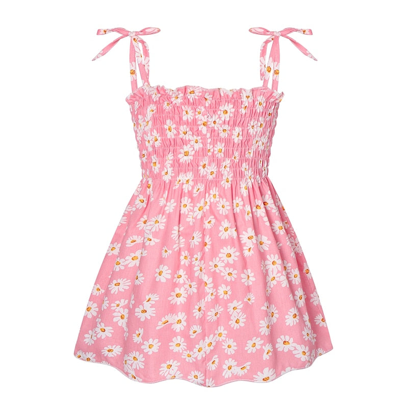 1-7 Years Baby Girls Dress Summer Children Elegant Sling Dress Flower Print Kids Braces Dresses Girl Cotton Clothing
