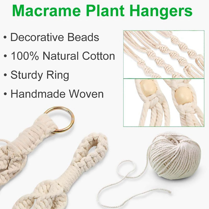 Plant Hanging Basket Wall Hanger Flower Pot Pocket Handmade Macrame Woven Potted Net Bag Balcony Boho Home Decor