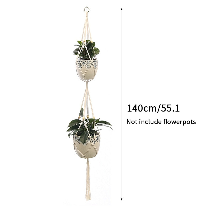 Plant Hanging Basket Wall Hanger Flower Pot Pocket Handmade Macrame Woven Potted Net Bag Balcony Boho Home Decor