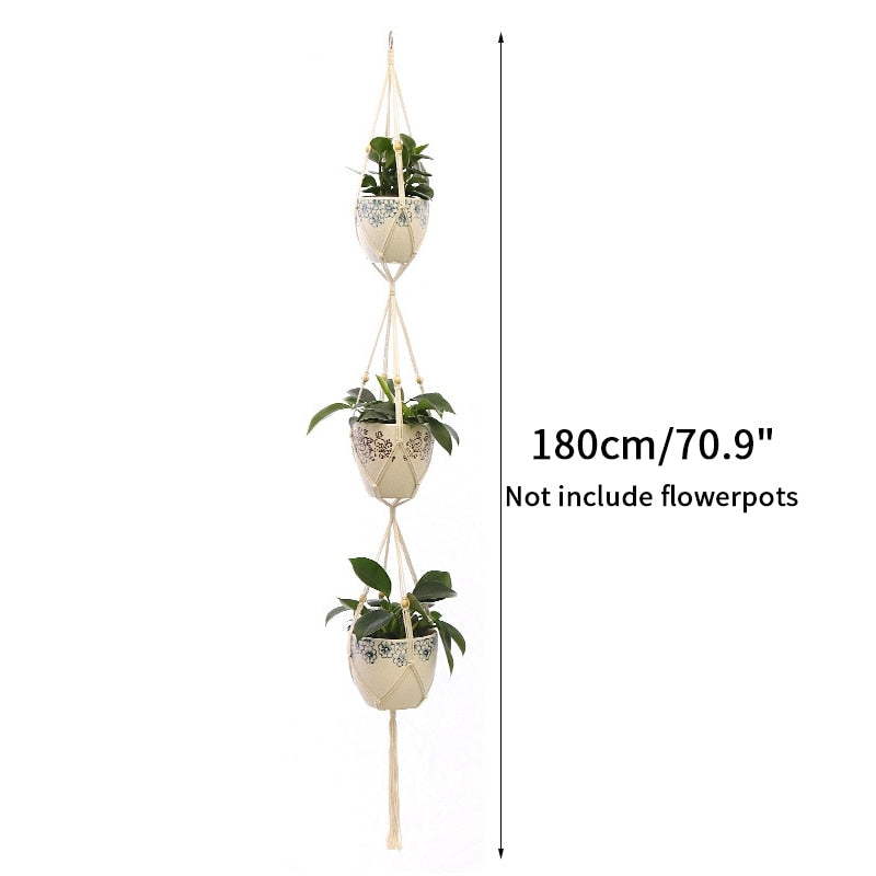 Plant Hanging Basket Wall Hanger Flower Pot Pocket Handmade Macrame Woven Potted Net Bag Balcony Boho Home Decor