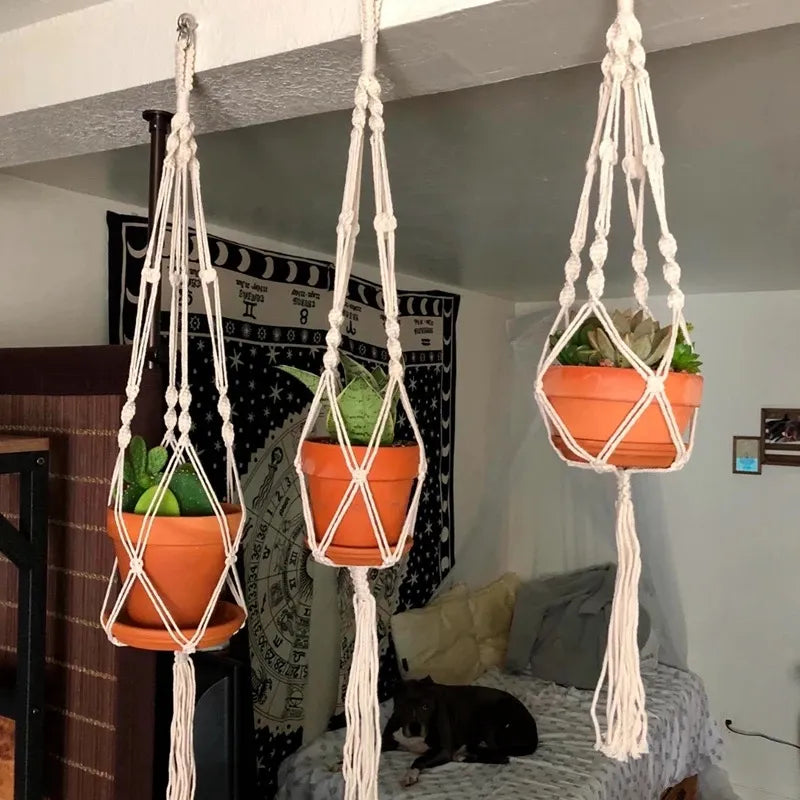 Hanging Plant Handmade Macrame Plant Hanger Flower Pot Planter Hanger Wall Decor Courtyard Garden Hanging