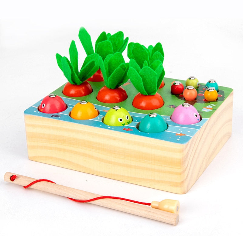 Montessori Toys for 1 Year Baby Pull Carrot Set Game Kids Wooden Toy Shape Sorting Matching Puzzle Educational Toys for Children