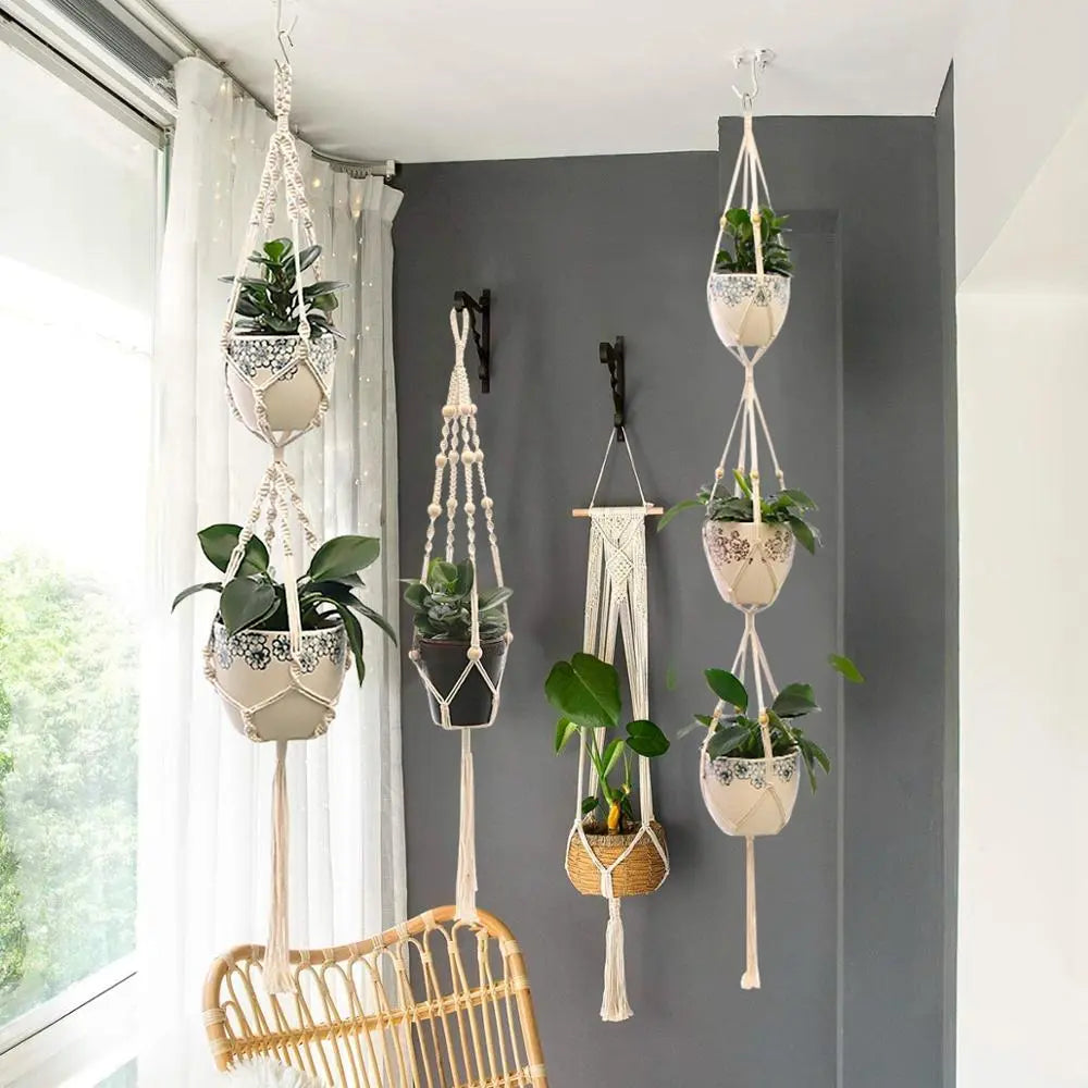 Hanging Plant Handmade Macrame Plant Hanger Flower Pot Planter Hanger Wall Decor Courtyard Garden Hanging