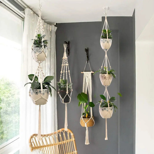 Hanging Plant Handmade Macrame Plant Hanger Flower Pot Planter Hanger Wall Decor Courtyard Garden Hanging