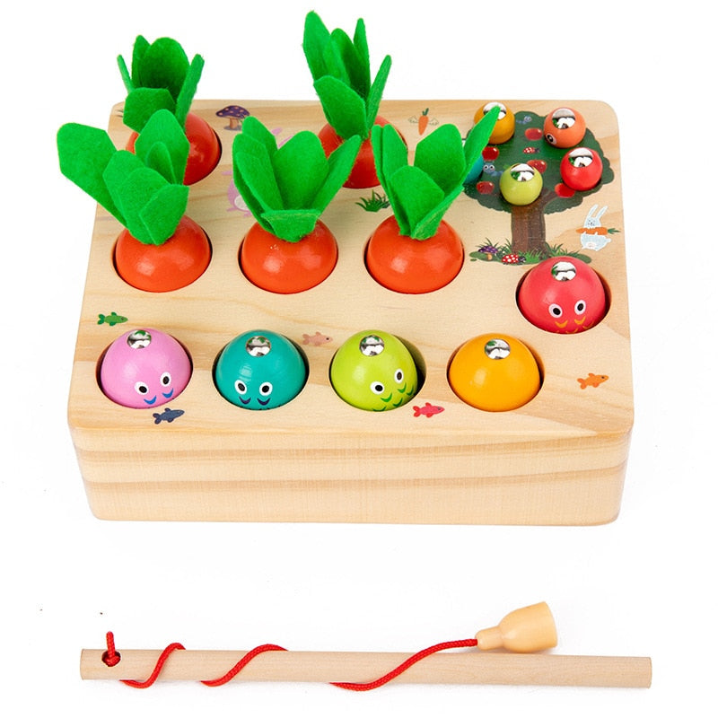 Montessori Toys for 1 Year Baby Pull Carrot Set Game Kids Wooden Toy Shape Sorting Matching Puzzle Educational Toys for Children