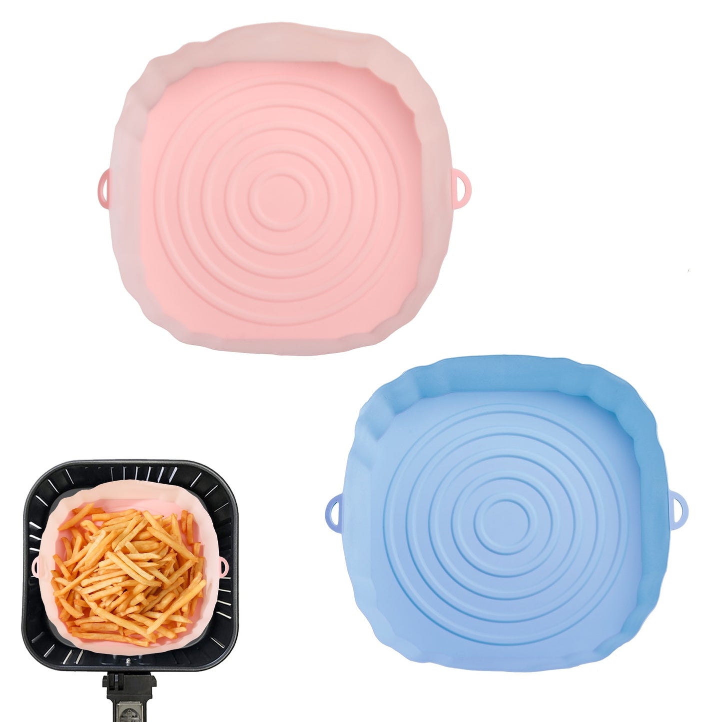 2Pcs Air Fryer Silicone Basket Silicone Mold Airfryer Oven Baking Tray Pizza Fried Chicken Basket Reusable Pan Liner Accessories