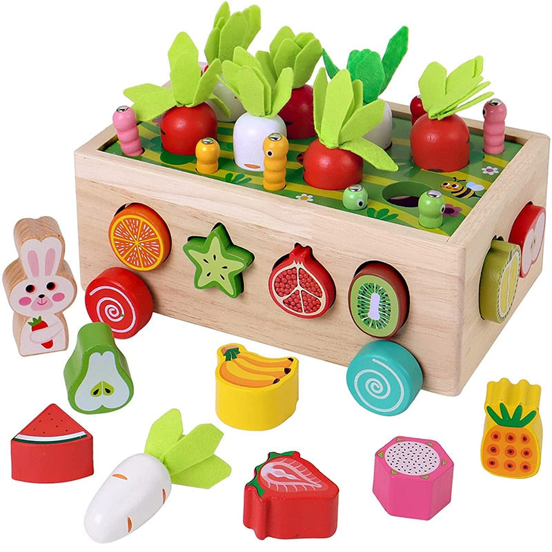 Montessori Toys for 1 Year Baby Pull Carrot Set Game Kids Wooden Toy Shape Sorting Matching Puzzle Educational Toys for Children