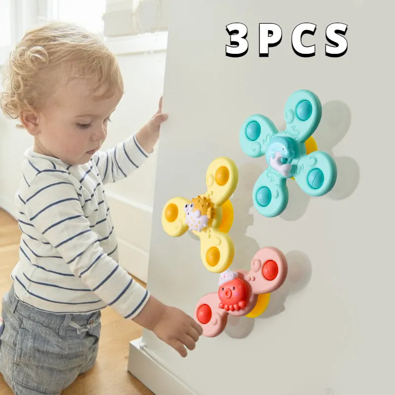 3Pcs/Set Baby Bath Toys Funny Bathing Sucker Spinner Suction Cup Cartoon Rattles Fidget Educational Toys For Children Boys Gift