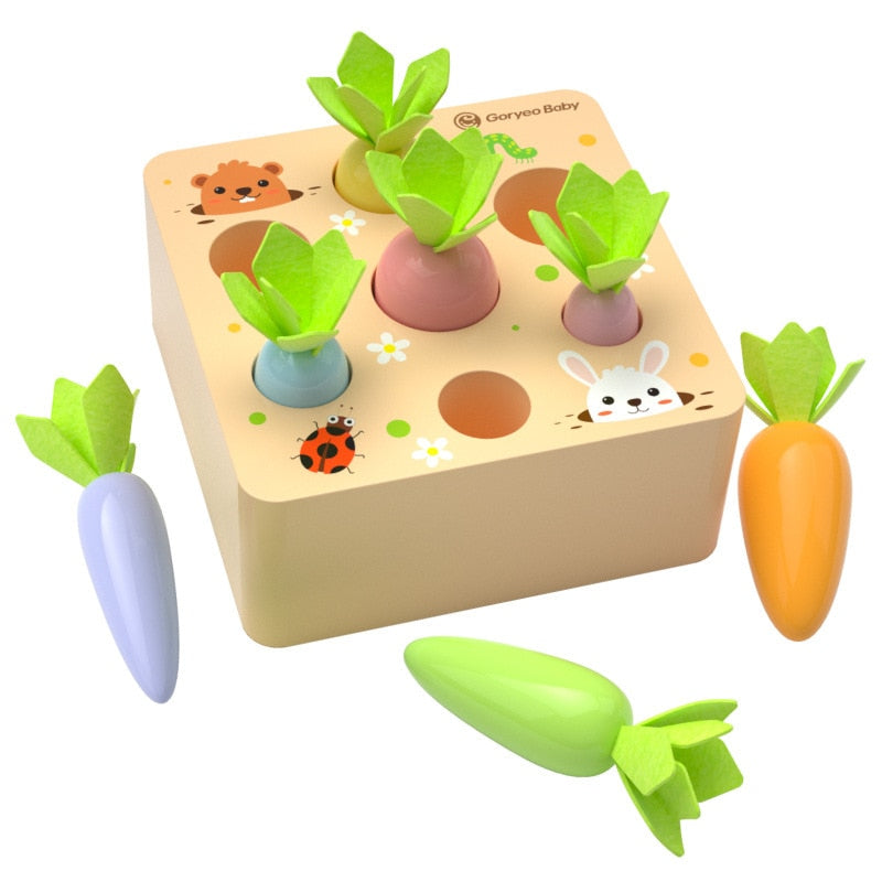 Montessori Toys for 1 Year Baby Pull Carrot Set Game Kids Wooden Toy Shape Sorting Matching Puzzle Educational Toys for Children