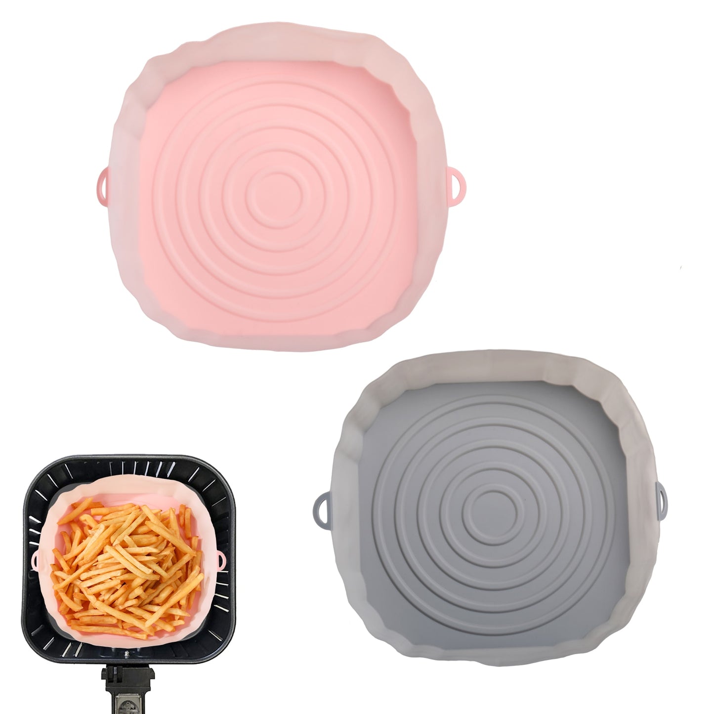 2Pcs Air Fryer Silicone Basket Silicone Mold Airfryer Oven Baking Tray Pizza Fried Chicken Basket Reusable Pan Liner Accessories