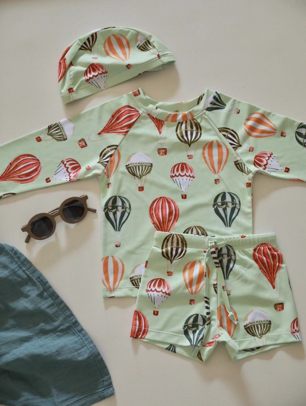 deer jonmi Summer Baby Boys Cartoon Printed Swimwear Sets Long Sleeve Tops Shorts 2pcs Sun-proof Beach Children Elastic Swimsuit