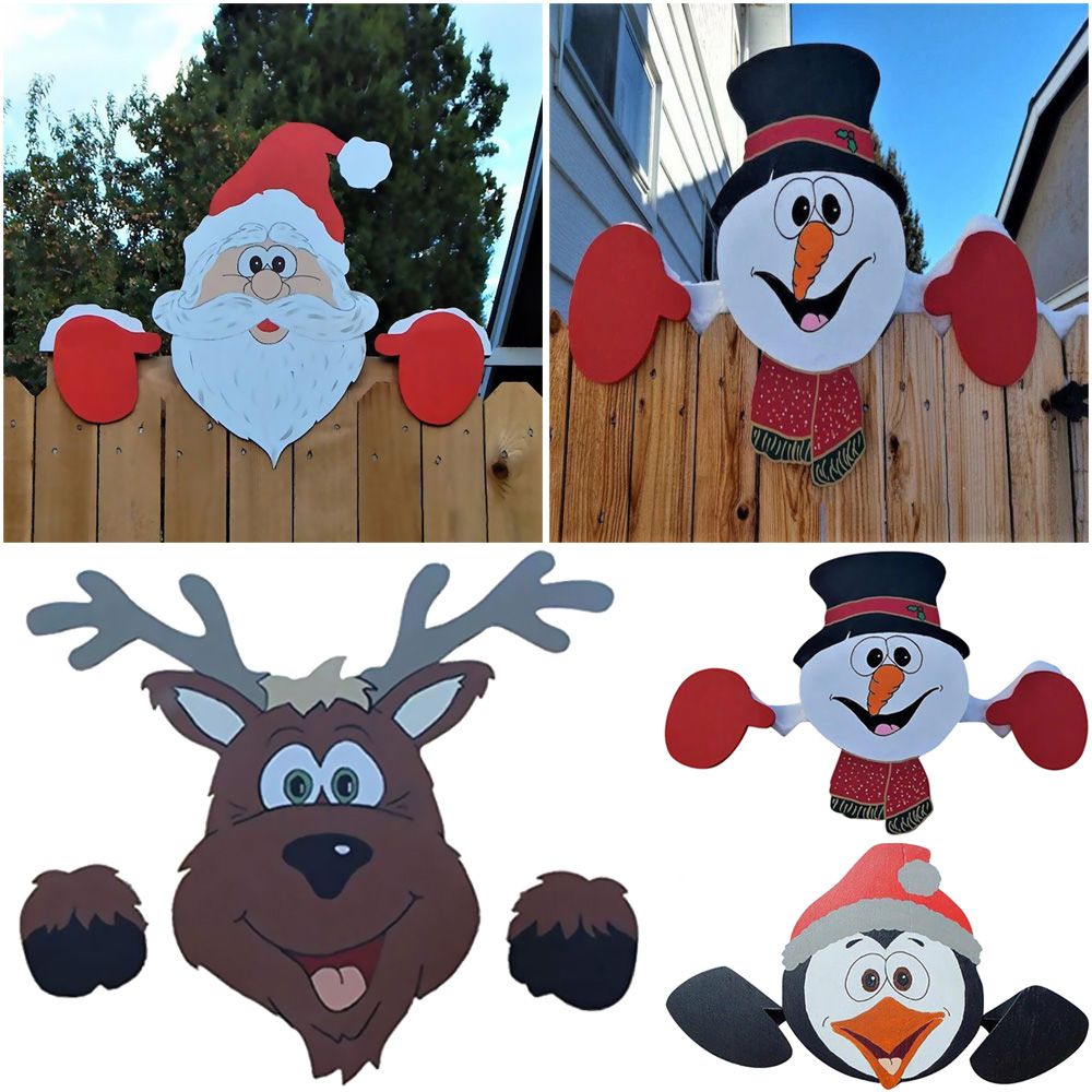 Christmas Fence Decoration Santa Clause Snowman Reindeer Penguin Peeker Yard Ornaments Indoor Outdoor DIY Festival Gift