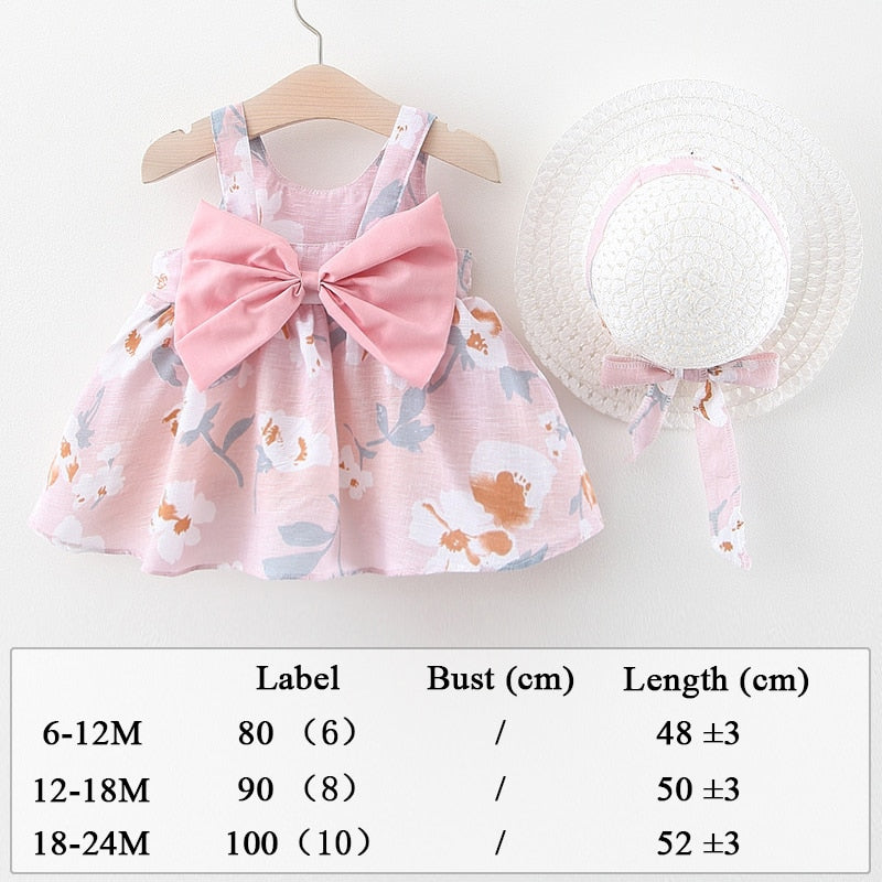 Summer Clothes Baby Girl Beach Dresses Casual Fashion Print Cute Bow Flower Princess Dress Newborn Clothing Set