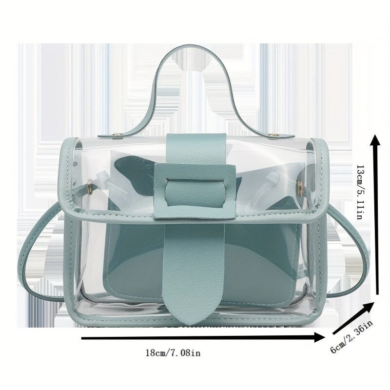 Mode Dames Transparante Vierkante Sling Tas Koele Pvc Schoudertas Messenger Bag Mobiele Lieve Dame Tas