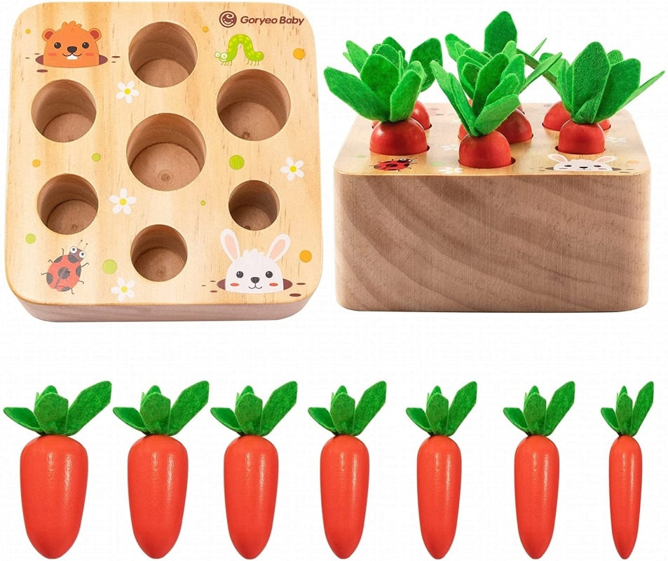 Montessori Toys for 1 Year Baby Pull Carrot Set Game Kids Wooden Toy Shape Sorting Matching Puzzle Educational Toys for Children