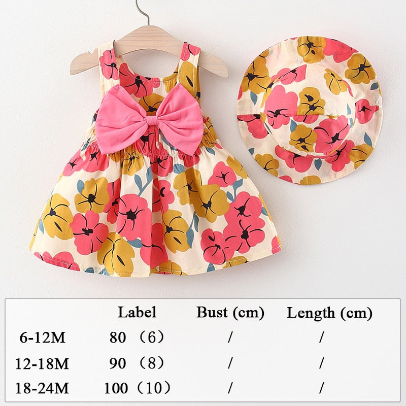 Summer Clothes Baby Girl Beach Dresses Casual Fashion Print Cute Bow Flower Princess Dress Newborn Clothing Set