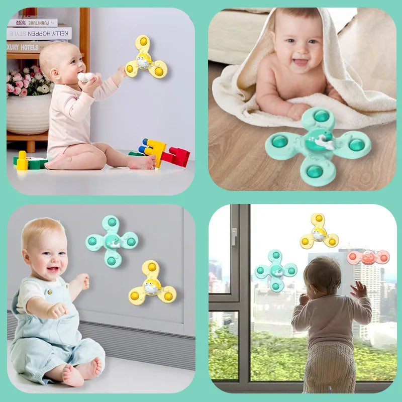 3Pcs/Set Baby Bath Toys Funny Bathing Sucker Spinner Suction Cup Cartoon Rattles Fidget Educational Toys For Children Boys Gift