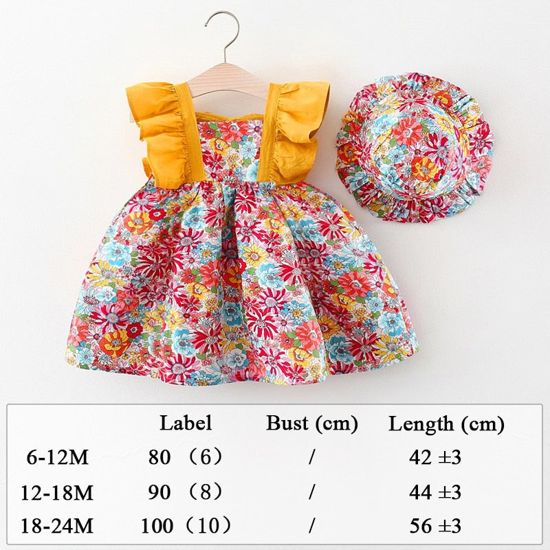 Summer Clothes Baby Girl Beach Dresses Casual Fashion Print Cute Bow Flower Princess Dress Newborn Clothing Set