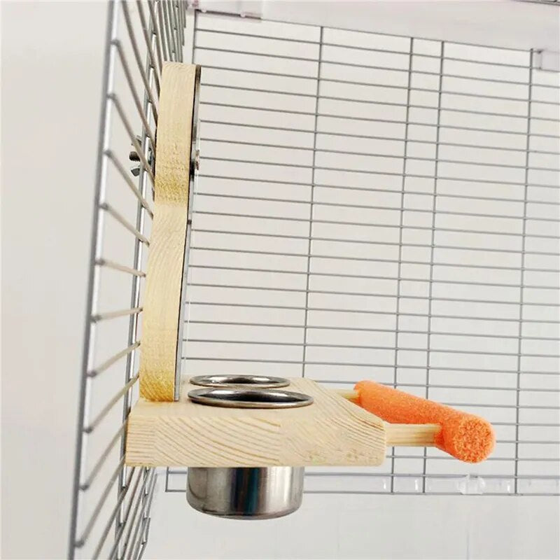 Parrots Mirror With Feeder Cups Bowl Wooden Birds Interactive Self-happy Toy Puzzle Toy Bird Cage Parrot Toys Accessories