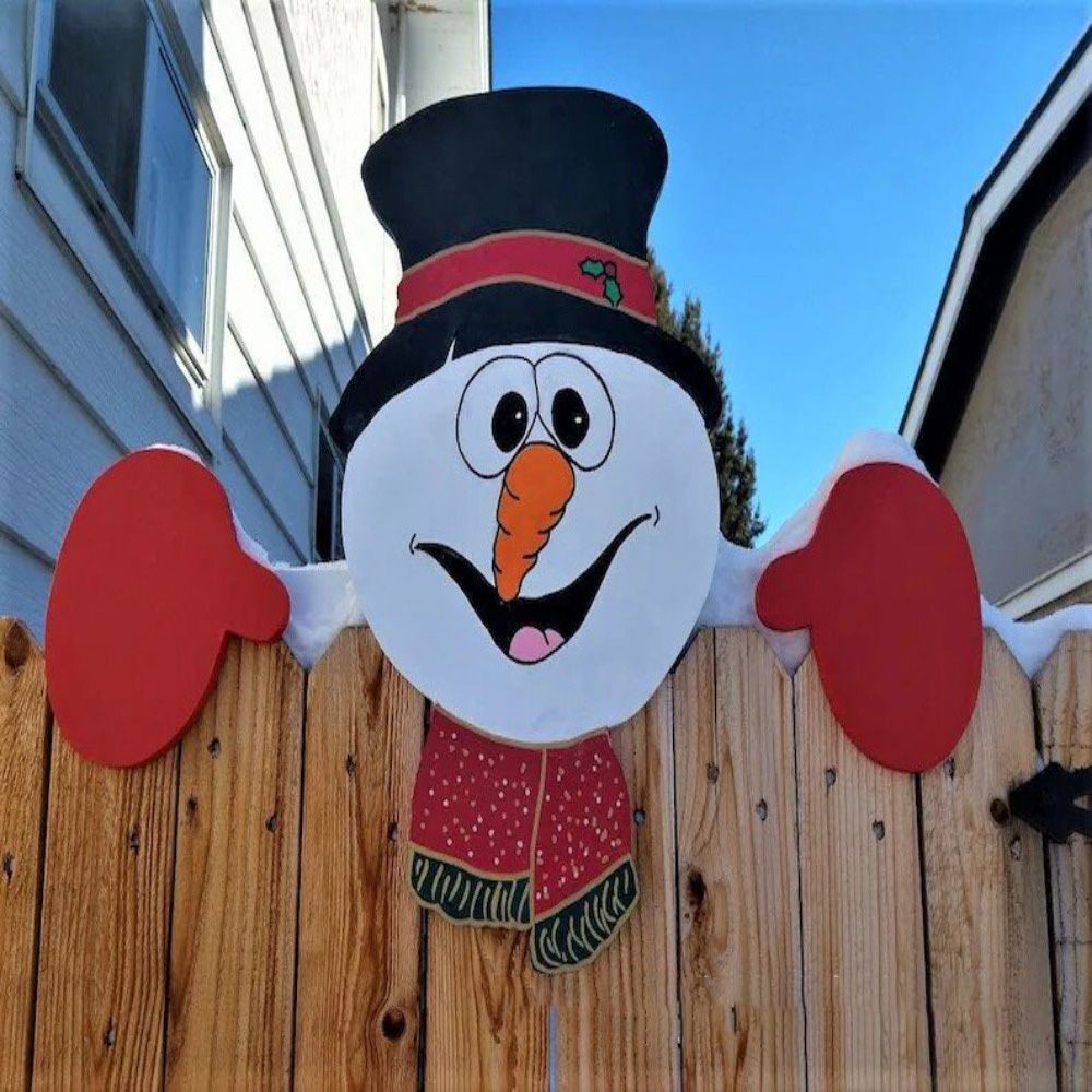 Christmas Fence Decoration Santa Clause Snowman Reindeer Penguin Peeker Yard Ornaments Indoor Outdoor DIY Festival Gift