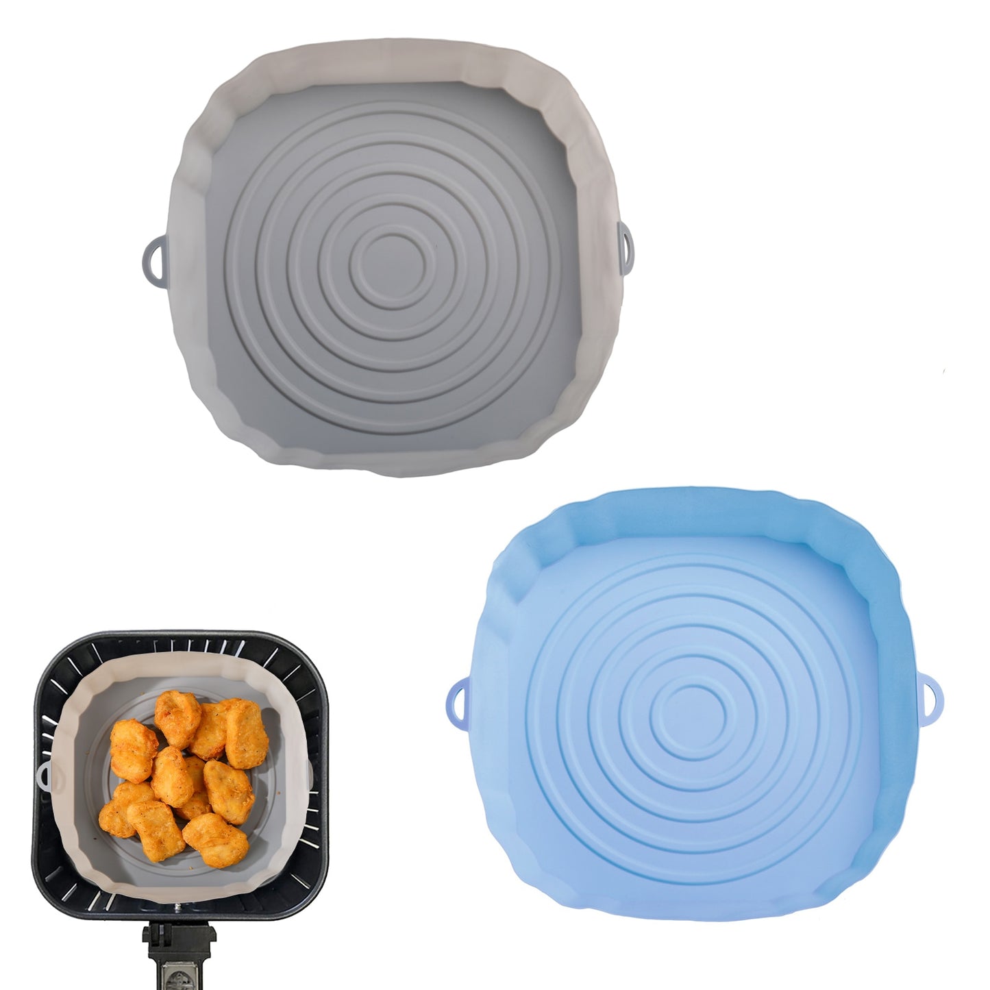 2Pcs Air Fryer Silicone Basket Silicone Mold Airfryer Oven Baking Tray Pizza Fried Chicken Basket Reusable Pan Liner Accessories