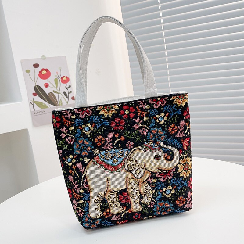 Handheld Bag Women New Retro Embroidered Crossbody Bag Nylon Knitted Casual Portable Handbag