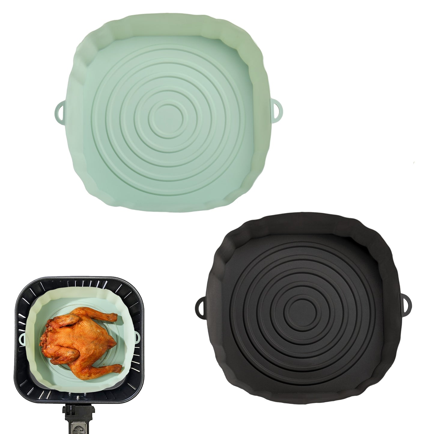 2Pcs Air Fryer Silicone Basket Silicone Mold Airfryer Oven Baking Tray Pizza Fried Chicken Basket Reusable Pan Liner Accessories