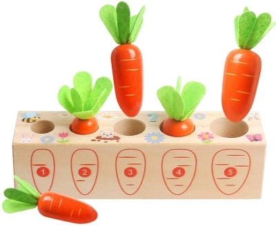 Montessori Toys for 1 Year Baby Pull Carrot Set Game Kids Wooden Toy Shape Sorting Matching Puzzle Educational Toys for Children