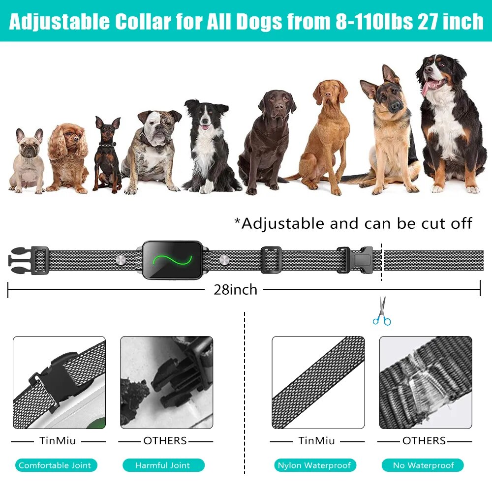 TinMiu Dog Training Collar 2600ft Remote Control IPX7 Waterproof Rechargeable Vibration Anti Bark Shock Electric Collars For Dog