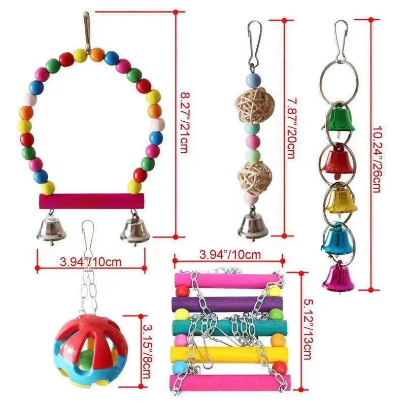 Combination Bird Toys Set Swing Chewing Training Toys Small Parrot Hanging Hammock Parrot Cage Bell Perch Toys with Ladder Toys