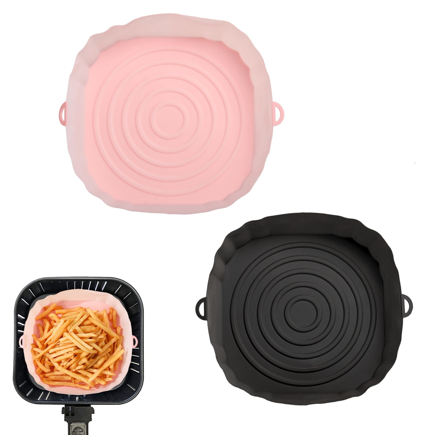 2Pcs Air Fryer Silicone Basket Silicone Mold Airfryer Oven Baking Tray Pizza Fried Chicken Basket Reusable Pan Liner Accessories