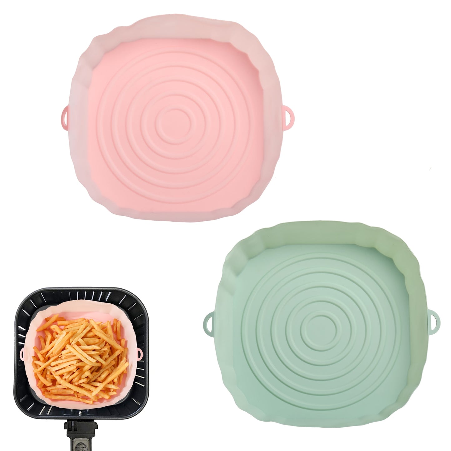 2Pcs Air Fryer Silicone Basket Silicone Mold Airfryer Oven Baking Tray Pizza Fried Chicken Basket Reusable Pan Liner Accessories