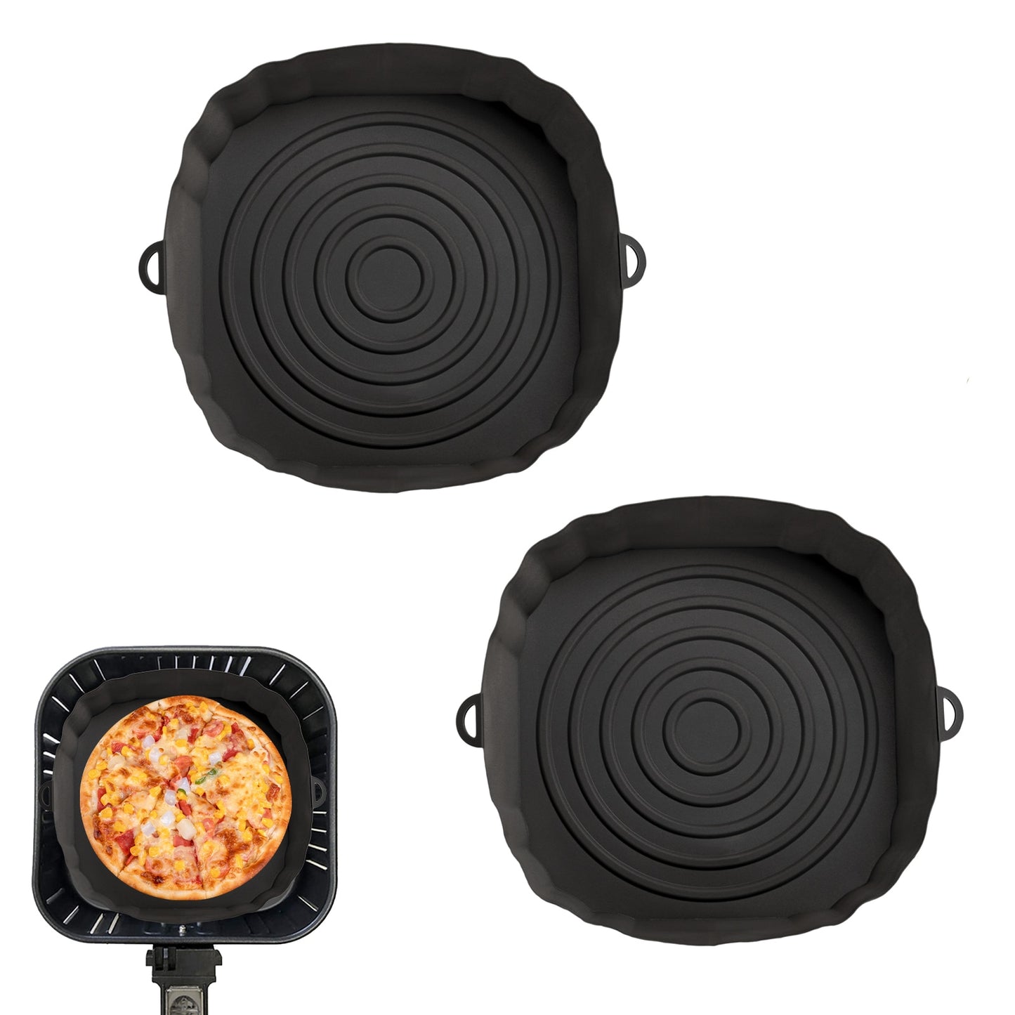 2Pcs Air Fryer Silicone Basket Silicone Mold Airfryer Oven Baking Tray Pizza Fried Chicken Basket Reusable Pan Liner Accessories