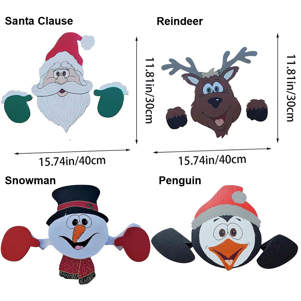 Christmas Fence Decoration Santa Clause Snowman Reindeer Penguin Peeker Yard Ornaments Indoor Outdoor DIY Festival Gift