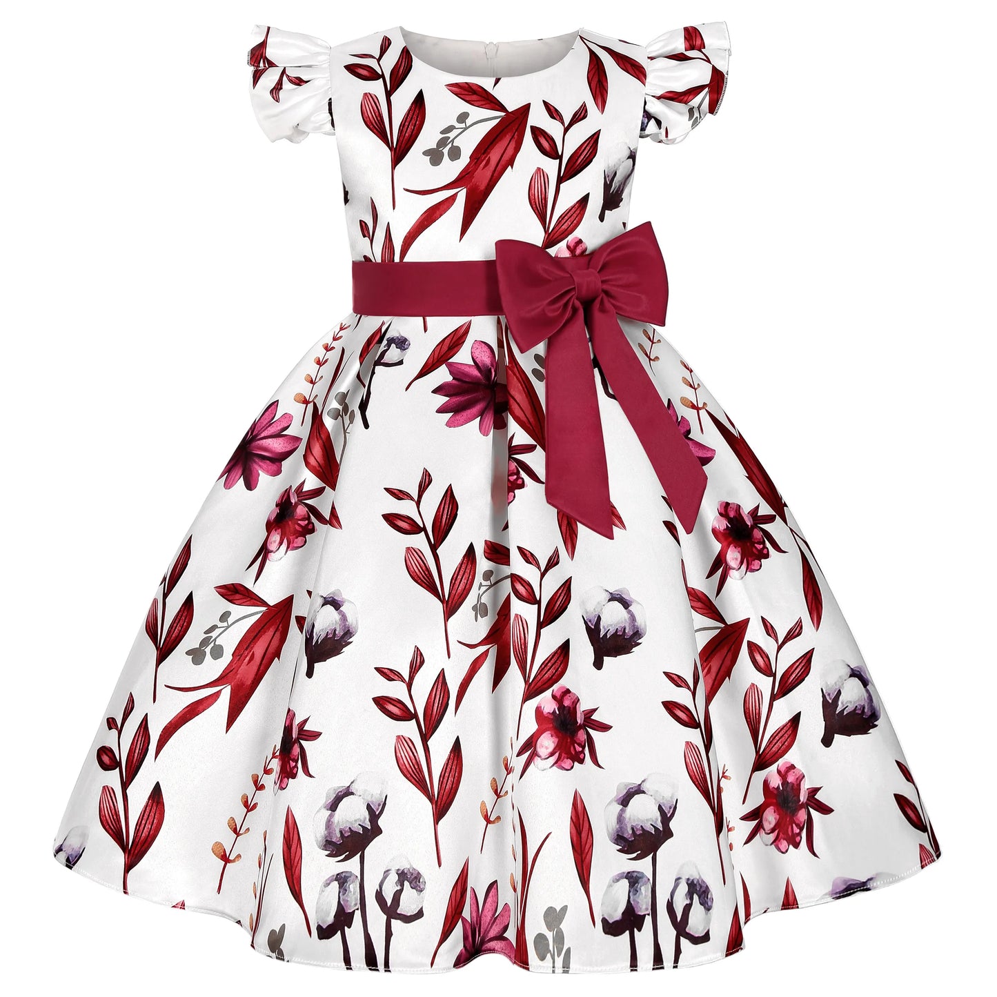 Foreign trade hot new small flying sleeve girl dress dress bow print dress princess birthday party clothing