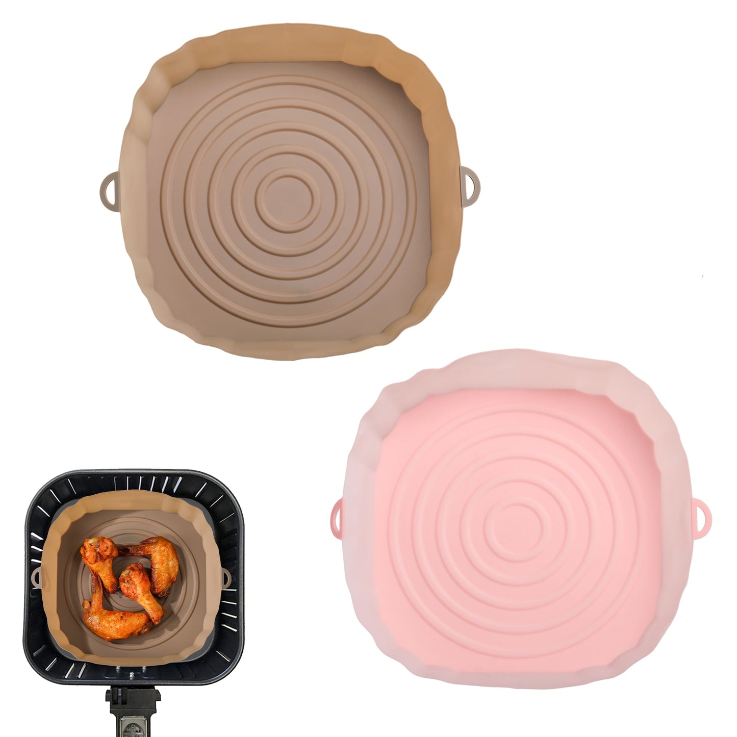 2Pcs Air Fryer Silicone Basket Silicone Mold Airfryer Oven Baking Tray Pizza Fried Chicken Basket Reusable Pan Liner Accessories