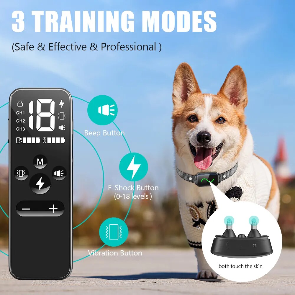 TinMiu Dog Training Collar 2600ft Remote Control IPX7 Waterproof Rechargeable Vibration Anti Bark Shock Electric Collars For Dog